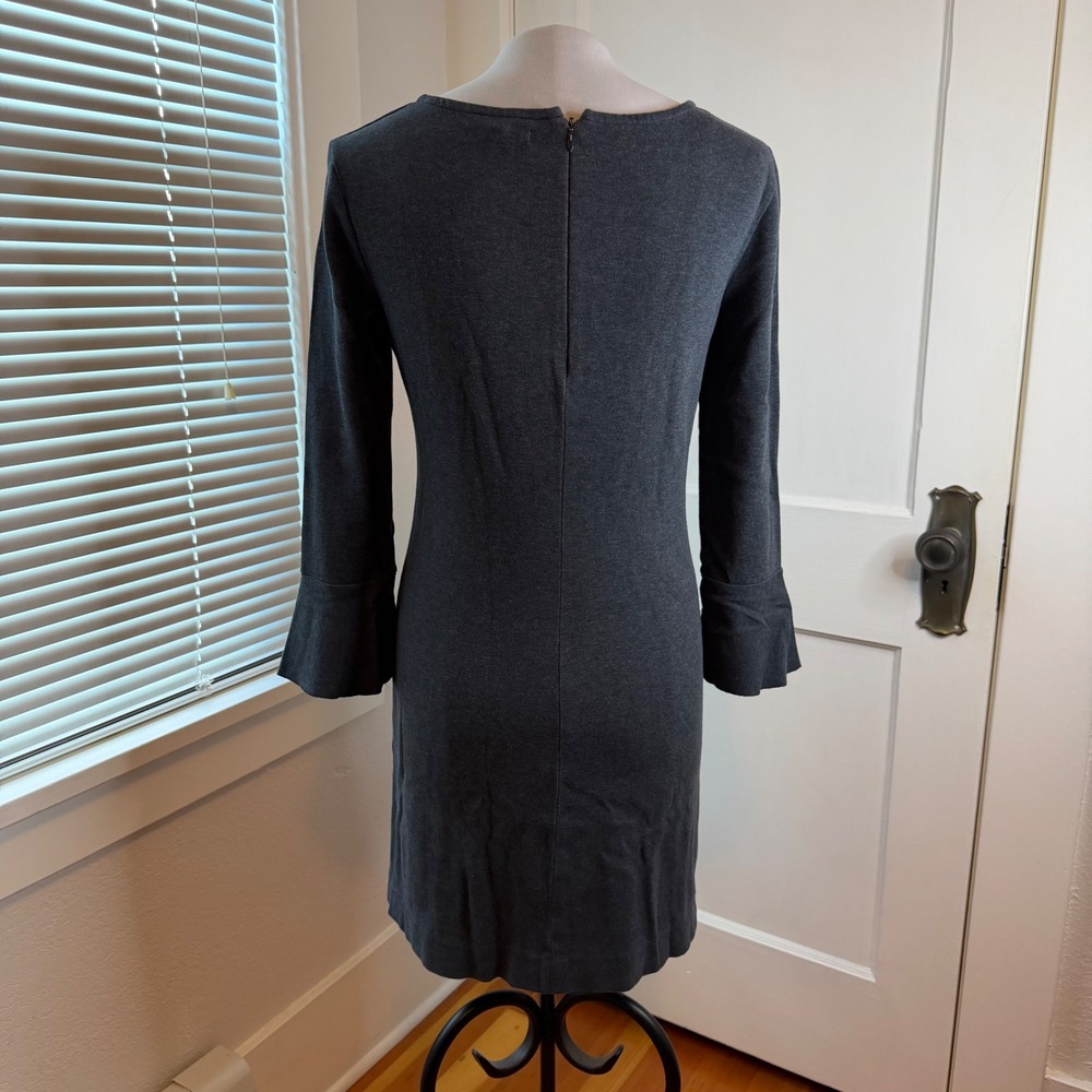 Madewell Gray Bell Sleeve Shift Dress Heather Knit S Minimalist Neutral Office - Picture 2 of 9
